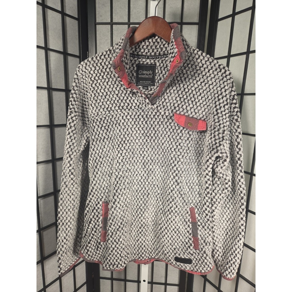 Simply Southern Snap Pullover Fuzzy Fleece Gray Women L